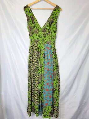 Jane Ashley Cotton Sleeveless Patchwork Hippie Boho Cottagecore Maxi Dress